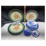Blue and white dishes one large plate has been