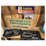Novelty sign and antique grocery store ad signs