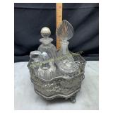 Vanity basket with perfumers and powder jar