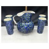Mexican pottery folk art cobalt floral water set