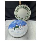 Lenox holiday holly plate and snowman plate