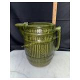Vintage green stoneware barrel pitcher