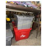 Gray and red plastic totes