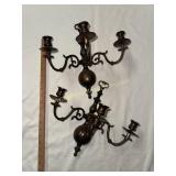 Pair of Vintage brass triple arm wall sconces