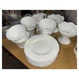 8 milk glass cup and saucers with pair of