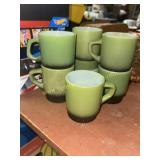 7 vintage fire king stacking mugs in avocado