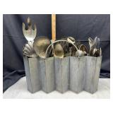 Galvanized caddy full of vintage flatware and