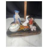 Bone china goose miniature and other animals and