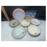 Japanese dipping bowls and pottery piece and pink