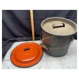 Rustic pail and orange enamel lid