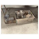 Crate of grinders and other antique items