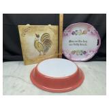 Pink Pyrex pie plate, vintage daily bread plate