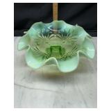 Vintage green opalescent Jefferson glass pedestal