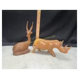 Wood carved rhino and gazelle