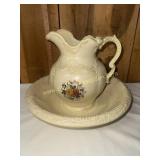 Ceramic floral pitcher and basin