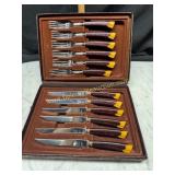 Vintage Glo-Hill steak knife and fork set with