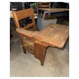 Antique wood elementary school desk with storage