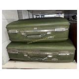 Pair of vintage avocado green suitcases