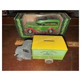 2 John Deere truck die cast coin banks