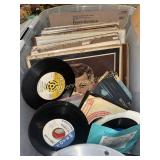 Tote of vinyl records and 45s