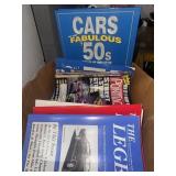 Box of automotive magazines and books