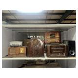 Shelf of vintage radios