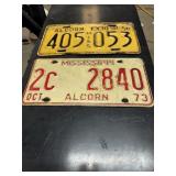 2 vintage alcorn Mississippi car tags