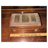 Carved jewelry box with ladies and flowers scene