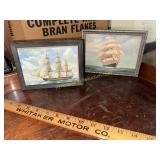 2 small framed ship prints