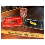 5 vintage miniature metal trays and candle holder