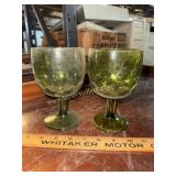 2 vintage green goblets
