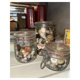 3 small jars of buttons