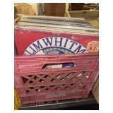 Red crate of misc genre vinyl records