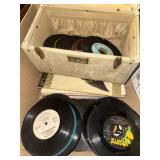 Box with 45s and other records and case