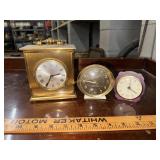 3 vintage clocks- Hamilton heavy brass carriage