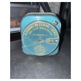 Vintage bank advertising metal counting coin bank