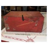 Midcentury drop front red metal breadbox