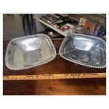 Pair of silver tone metal serving bowls with