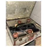 Vintage Chicago roller skates in metal case