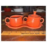 Fiesta ware cream and sugar on matching tray