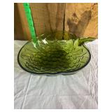 Green Glass Grape Motif Serving Bowl