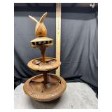 Carved Wooden Multi-Tier Serving Stand with Pineapple Finial