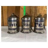 Silver-Plated Canister Set with Blue Inserts