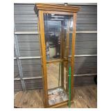 Oak Corner Curio Cabinet with Glass Shelves and Lighting