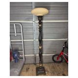 Ornate Floor Lamp with Marble Accents and Ribbed Shade