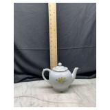 White Teapot with Yellow Rose Floral Pattern and Lid