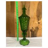 Green Glass Pedestal Jar with Lid