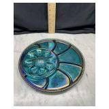 Iridescent blue carnival deviled egg and relish Platter