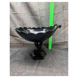 Westmoreland black onyx glass seashell stand with dolphin/koi base