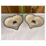 Heart Shaped Pottery Bowls Set of Two
